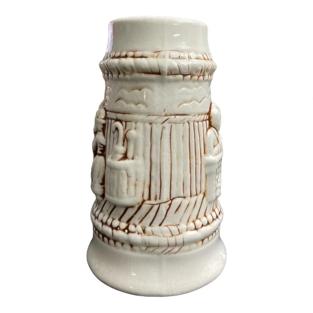 Vintage Ceramic Stein Made in Brazil #1366 White & Brown Beer Stein